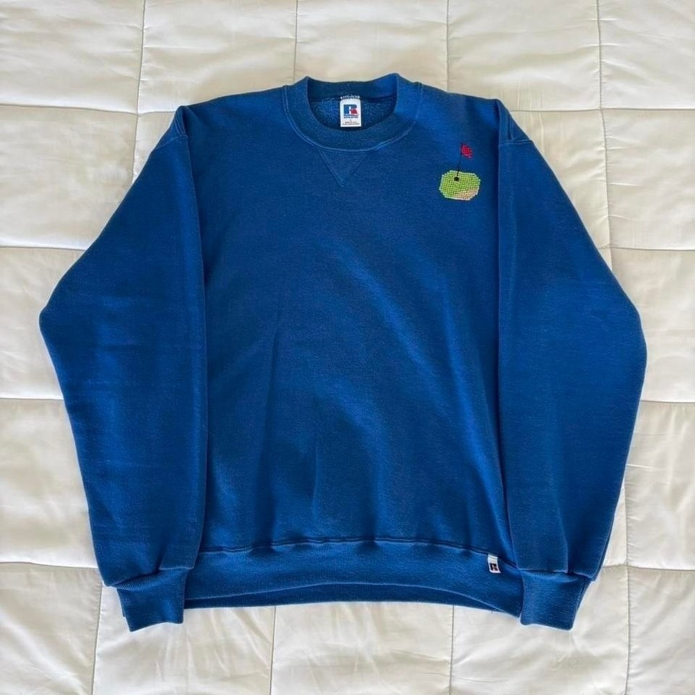 Vintage Russell Athletic Blue Crewneck Sweatshirt with Golf Hole Embroidery